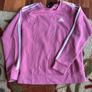 Adidas pink sweat shirt. Great condition, thick, stripes on the arms